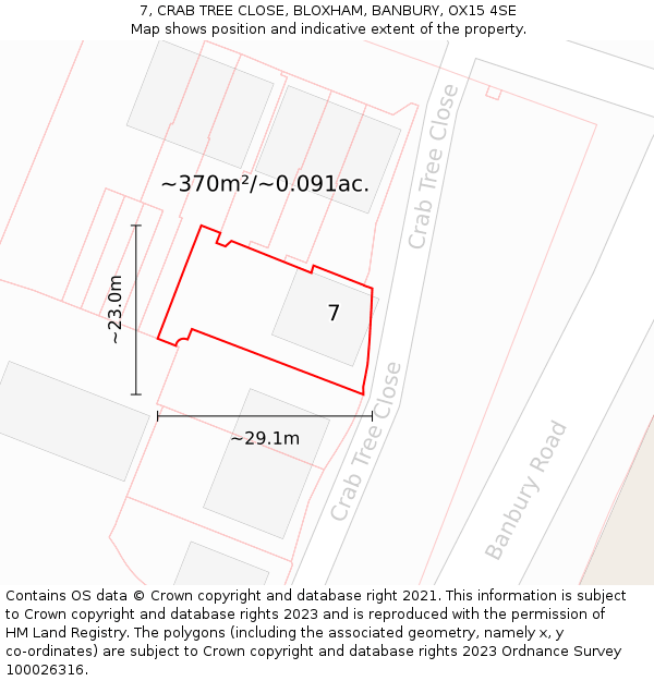 7, CRAB TREE CLOSE, BLOXHAM, BANBURY, OX15 4SE: Plot and title map