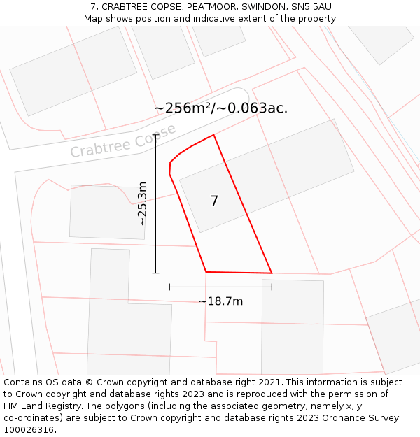 7, CRABTREE COPSE, PEATMOOR, SWINDON, SN5 5AU: Plot and title map