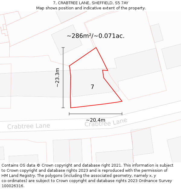 7, CRABTREE LANE, SHEFFIELD, S5 7AY: Plot and title map