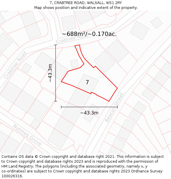 7, CRABTREE ROAD, WALSALL, WS1 2RY: Plot and title map