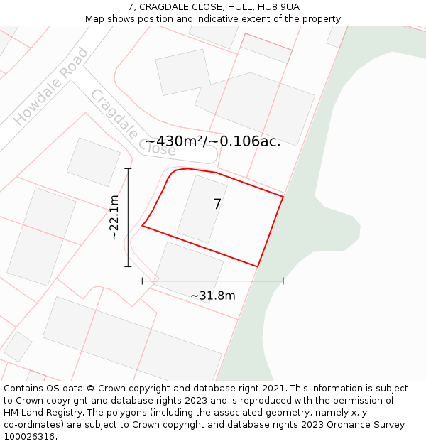 7, CRAGDALE CLOSE, HULL, HU8 9UA: Plot and title map