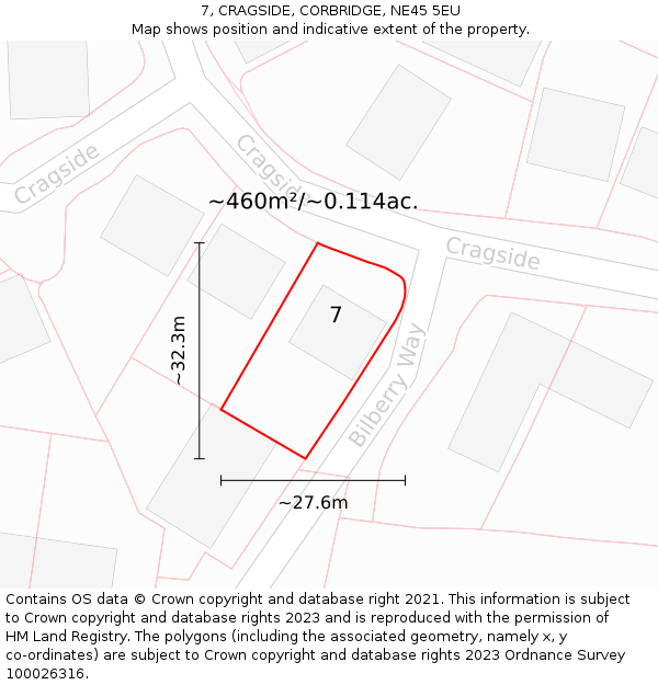 7, CRAGSIDE, CORBRIDGE, NE45 5EU: Plot and title map