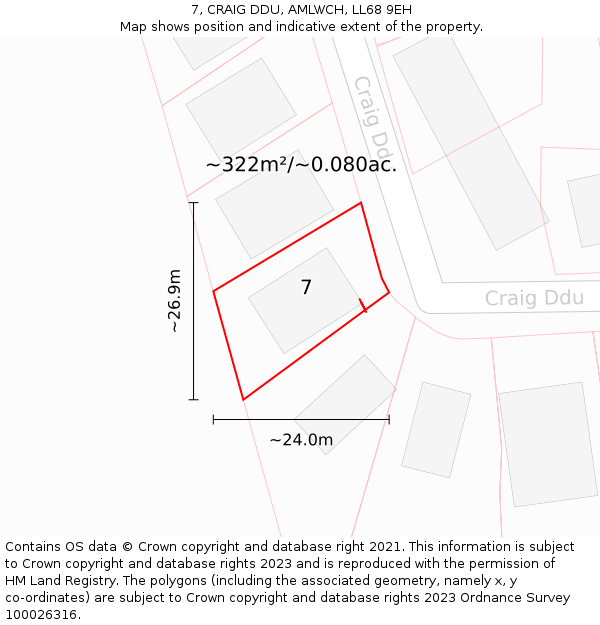 7, CRAIG DDU, AMLWCH, LL68 9EH: Plot and title map