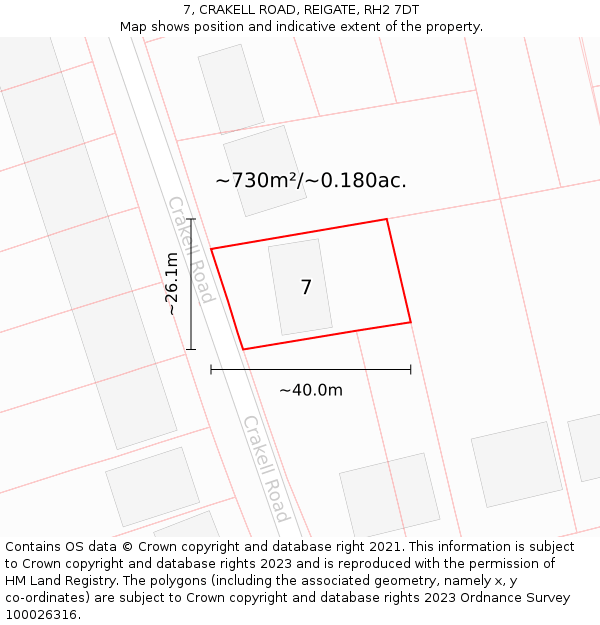 7, CRAKELL ROAD, REIGATE, RH2 7DT: Plot and title map