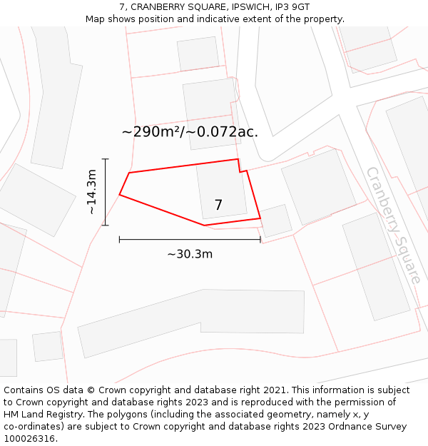 7, CRANBERRY SQUARE, IPSWICH, IP3 9GT: Plot and title map