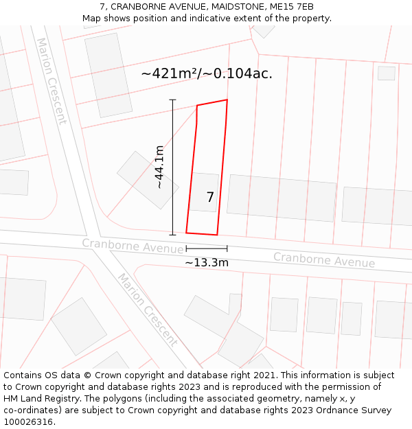 7, CRANBORNE AVENUE, MAIDSTONE, ME15 7EB: Plot and title map