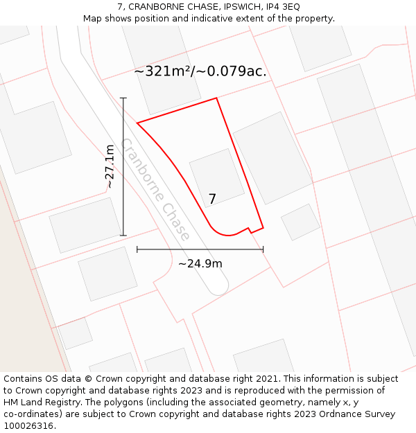 7, CRANBORNE CHASE, IPSWICH, IP4 3EQ: Plot and title map