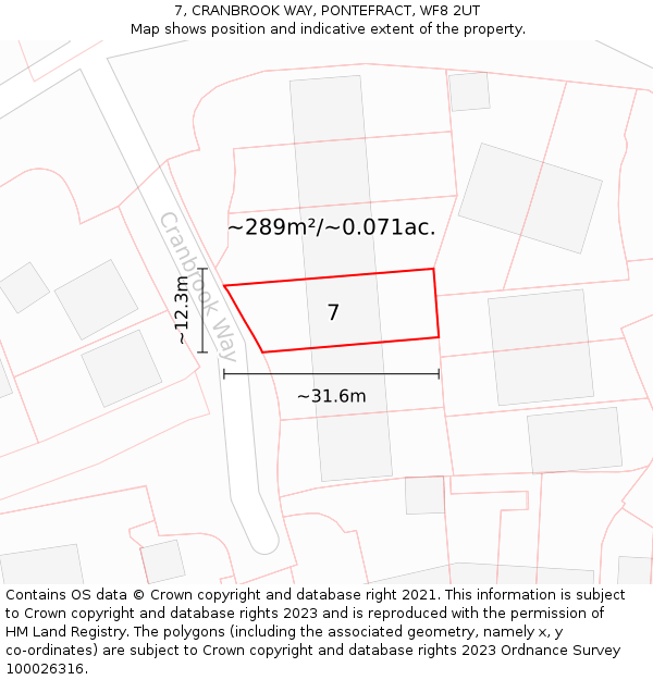 7, CRANBROOK WAY, PONTEFRACT, WF8 2UT: Plot and title map