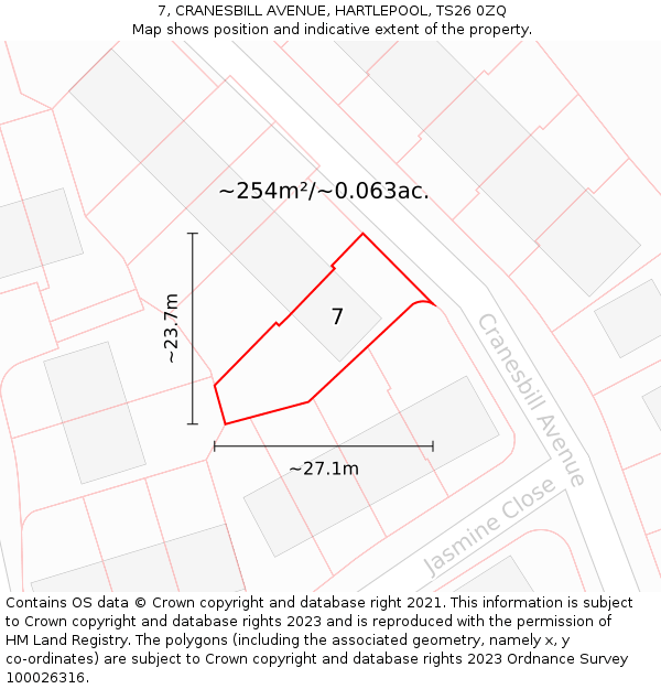 7, CRANESBILL AVENUE, HARTLEPOOL, TS26 0ZQ: Plot and title map