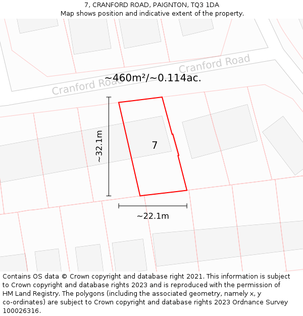 7, CRANFORD ROAD, PAIGNTON, TQ3 1DA: Plot and title map