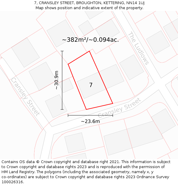 7, CRANSLEY STREET, BROUGHTON, KETTERING, NN14 1UJ: Plot and title map