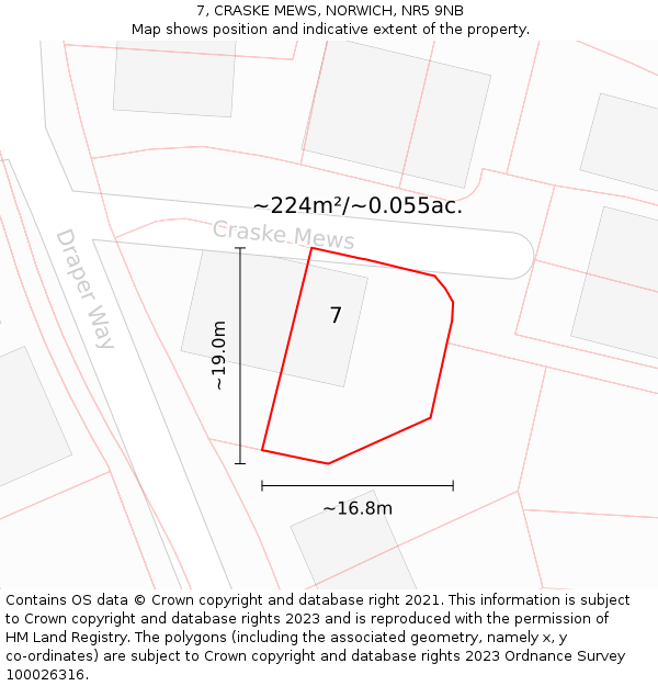 7, CRASKE MEWS, NORWICH, NR5 9NB: Plot and title map