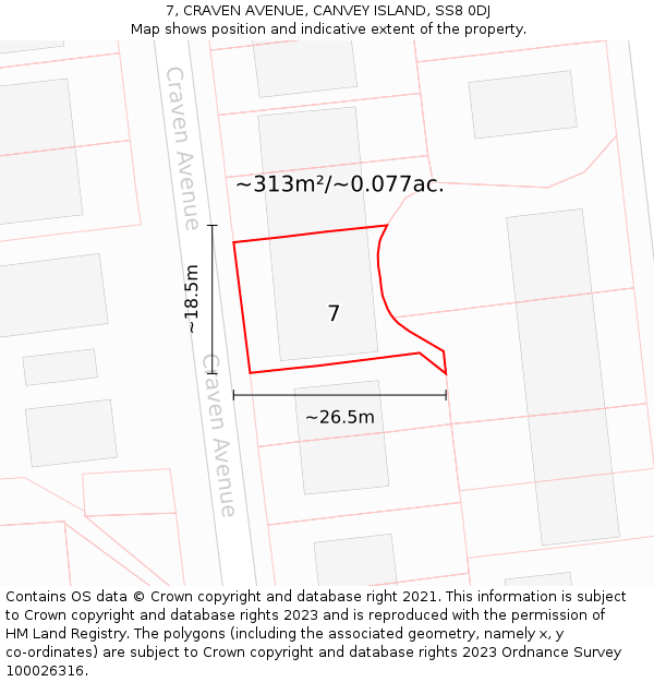 7, CRAVEN AVENUE, CANVEY ISLAND, SS8 0DJ: Plot and title map