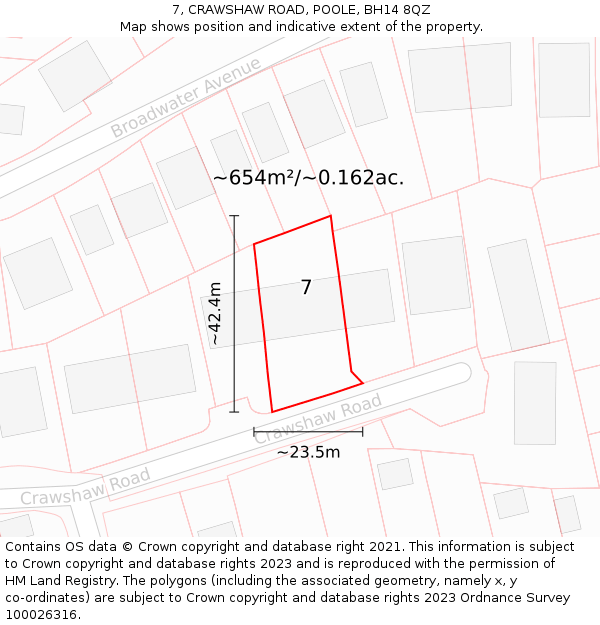7, CRAWSHAW ROAD, POOLE, BH14 8QZ: Plot and title map