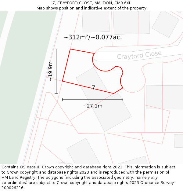 7, CRAYFORD CLOSE, MALDON, CM9 6XL: Plot and title map