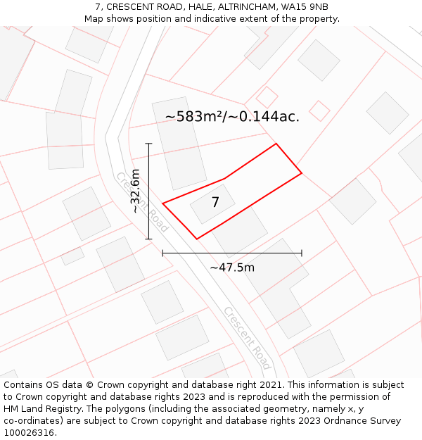7, CRESCENT ROAD, HALE, ALTRINCHAM, WA15 9NB: Plot and title map