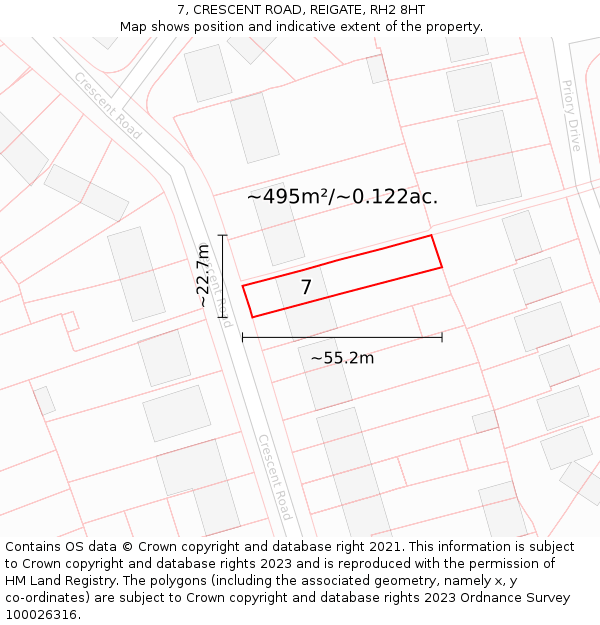 7, CRESCENT ROAD, REIGATE, RH2 8HT: Plot and title map