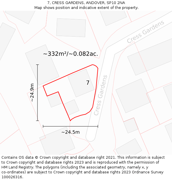 7, CRESS GARDENS, ANDOVER, SP10 2NA: Plot and title map