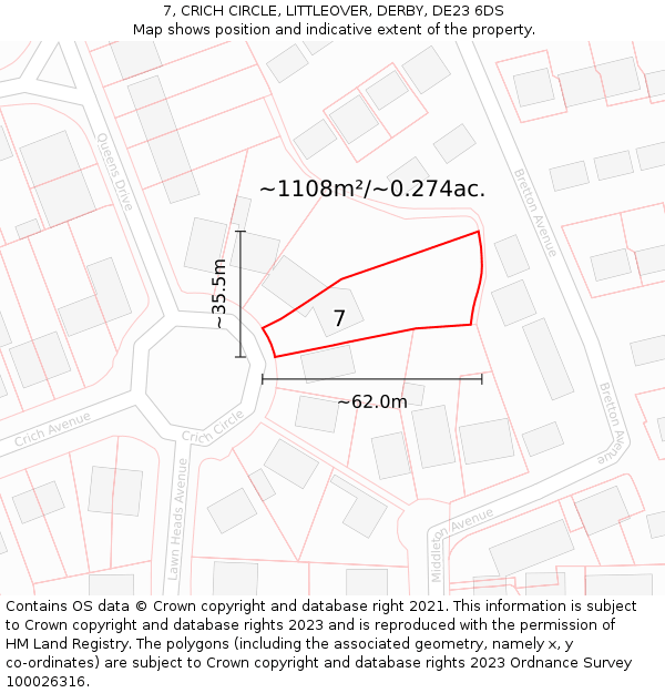 7, CRICH CIRCLE, LITTLEOVER, DERBY, DE23 6DS: Plot and title map