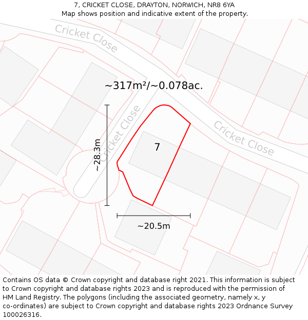 7, CRICKET CLOSE, DRAYTON, NORWICH, NR8 6YA: Plot and title map
