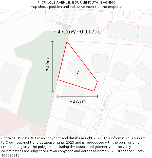 7, CRINGLE AVENUE, BOURNEMOUTH, BH6 4HX: Plot and title map