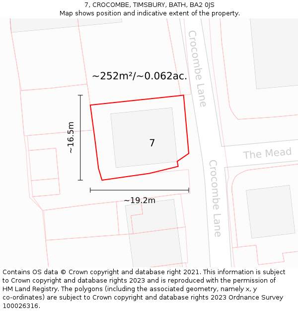 7, CROCOMBE, TIMSBURY, BATH, BA2 0JS: Plot and title map
