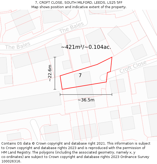 7, CROFT CLOSE, SOUTH MILFORD, LEEDS, LS25 5FF: Plot and title map