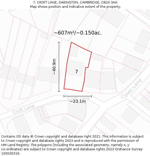 7, CROFT LANE, OAKINGTON, CAMBRIDGE, CB24 3AA: Plot and title map