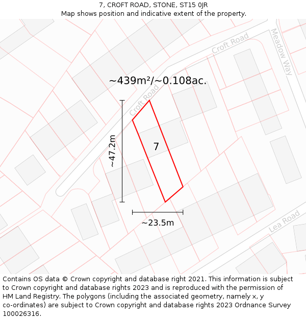 7, CROFT ROAD, STONE, ST15 0JR: Plot and title map
