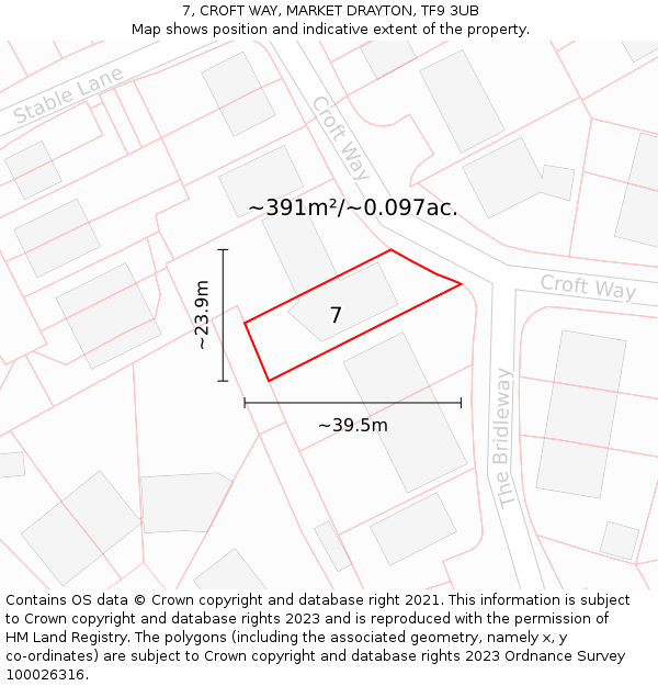 7, CROFT WAY, MARKET DRAYTON, TF9 3UB: Plot and title map