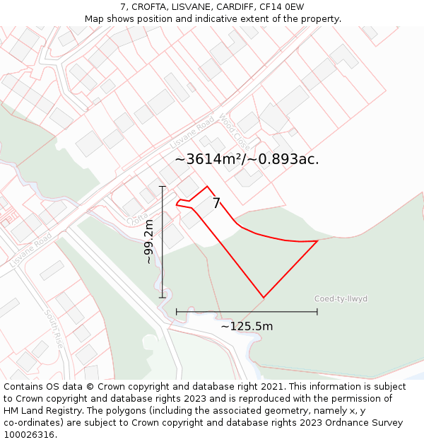 7, CROFTA, LISVANE, CARDIFF, CF14 0EW: Plot and title map