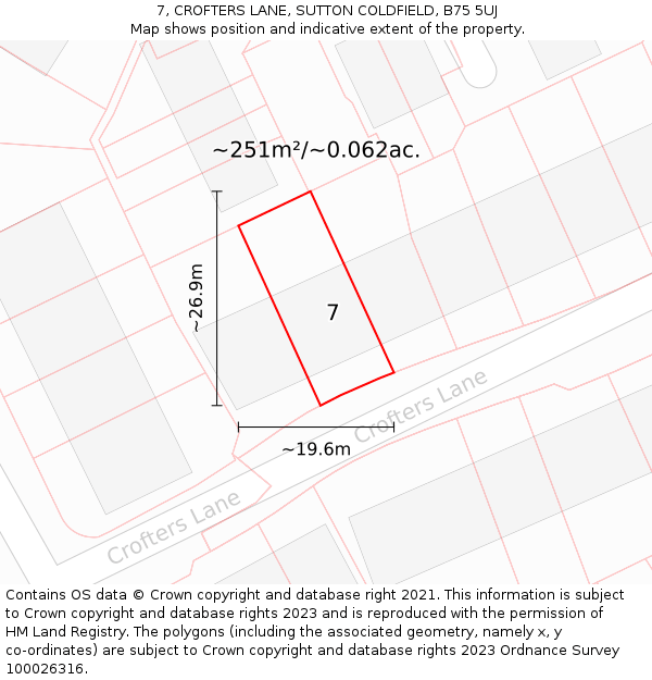 7, CROFTERS LANE, SUTTON COLDFIELD, B75 5UJ: Plot and title map