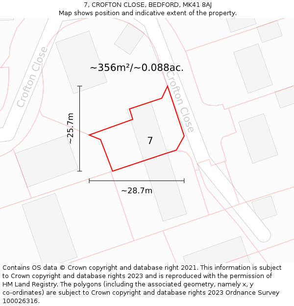 7, CROFTON CLOSE, BEDFORD, MK41 8AJ: Plot and title map