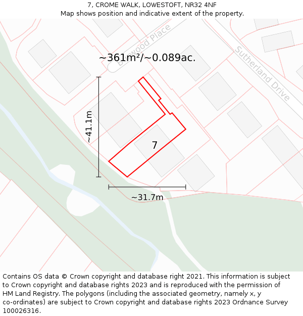 7, CROME WALK, LOWESTOFT, NR32 4NF: Plot and title map