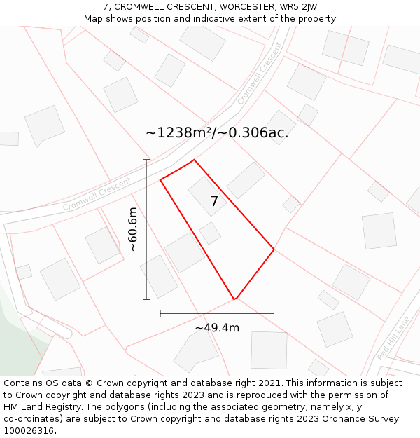 7, CROMWELL CRESCENT, WORCESTER, WR5 2JW: Plot and title map