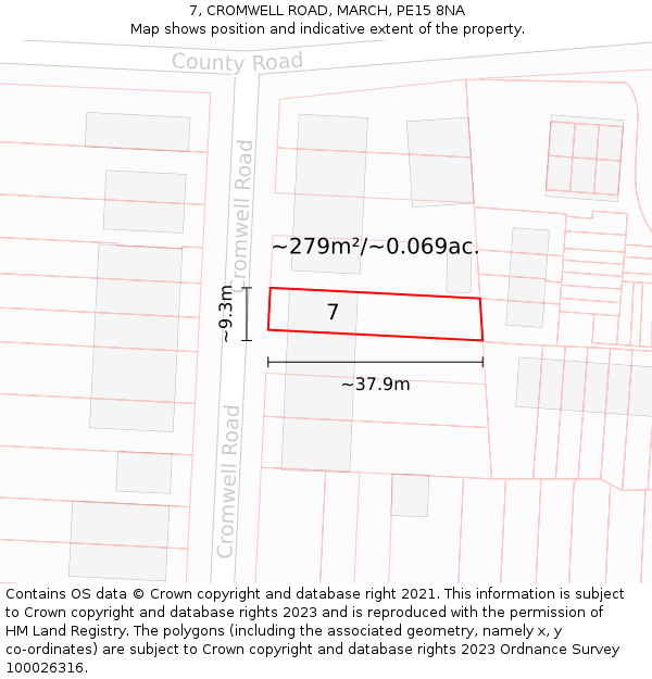 7, CROMWELL ROAD, MARCH, PE15 8NA: Plot and title map