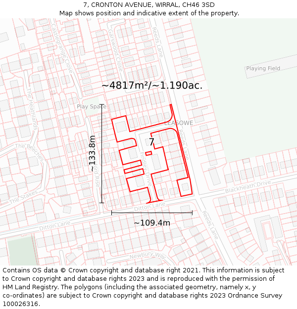 7, CRONTON AVENUE, WIRRAL, CH46 3SD: Plot and title map