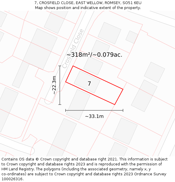 7, CROSFIELD CLOSE, EAST WELLOW, ROMSEY, SO51 6EU: Plot and title map