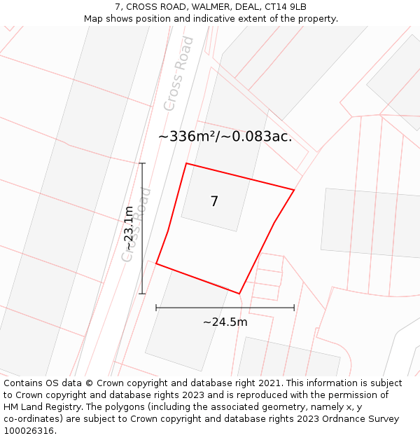 7, CROSS ROAD, WALMER, DEAL, CT14 9LB: Plot and title map