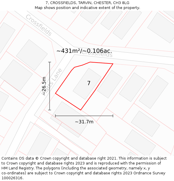 7, CROSSFIELDS, TARVIN, CHESTER, CH3 8LG: Plot and title map