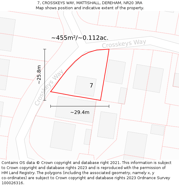 7, CROSSKEYS WAY, MATTISHALL, DEREHAM, NR20 3RA: Plot and title map