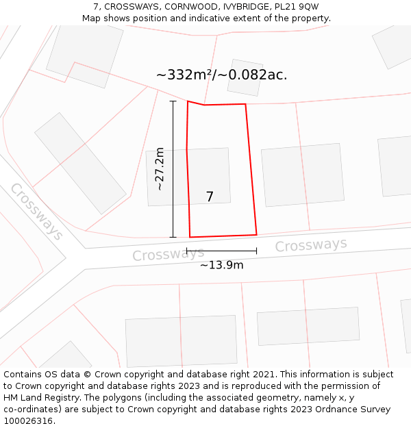 7, CROSSWAYS, CORNWOOD, IVYBRIDGE, PL21 9QW: Plot and title map