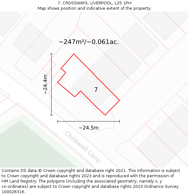 7, CROSSWAYS, LIVERPOOL, L25 1PH: Plot and title map