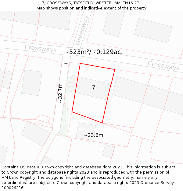 7, CROSSWAYS, TATSFIELD, WESTERHAM, TN16 2BL: Plot and title map