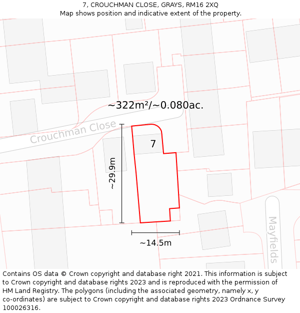7, CROUCHMAN CLOSE, GRAYS, RM16 2XQ: Plot and title map