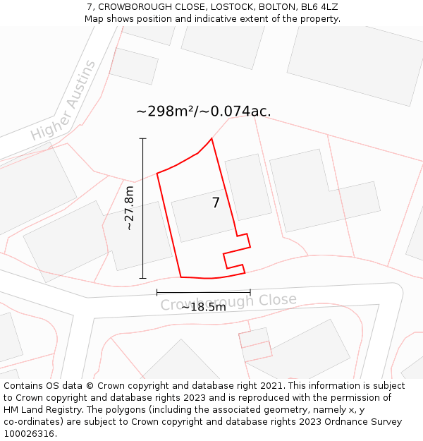 7, CROWBOROUGH CLOSE, LOSTOCK, BOLTON, BL6 4LZ: Plot and title map
