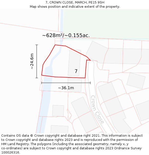 7, CROWN CLOSE, MARCH, PE15 9SH: Plot and title map