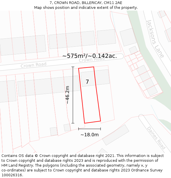 7, CROWN ROAD, BILLERICAY, CM11 2AE: Plot and title map