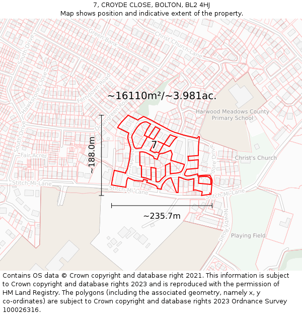 7, CROYDE CLOSE, BOLTON, BL2 4HJ: Plot and title map