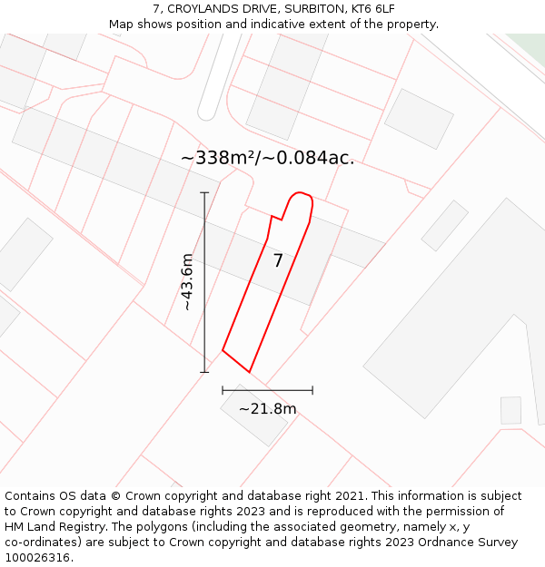 7, CROYLANDS DRIVE, SURBITON, KT6 6LF: Plot and title map